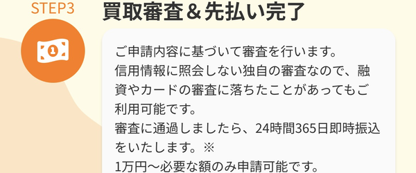 STEP3 買取審査＆先払い完了