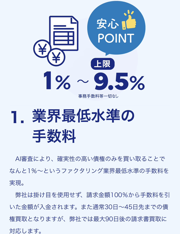 POINT1 業界最低⽔準の⼿数料