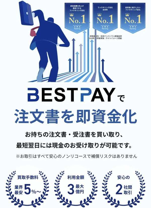 【BESTPAY-ベストペイ-】おすすめファクタリング会社で即日資金調達！
